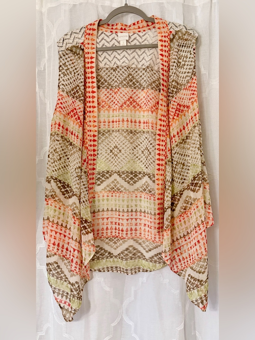 Chico’s Size 3 Boho Open Front Kimono Cardigan Large